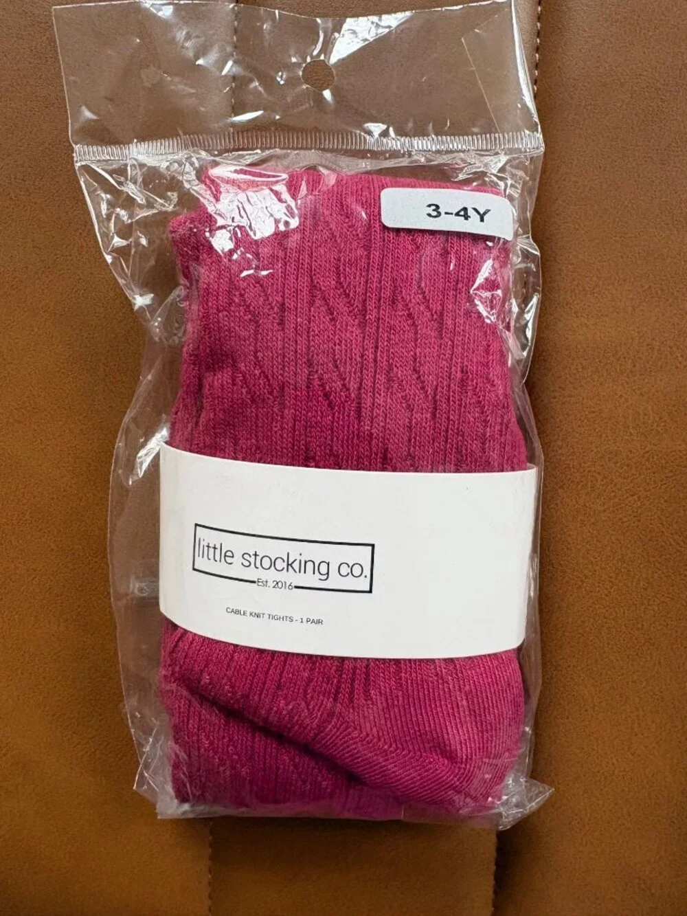 Little Stocking Co. NWT Girls Cable Knit Tights Pink 3-4Y